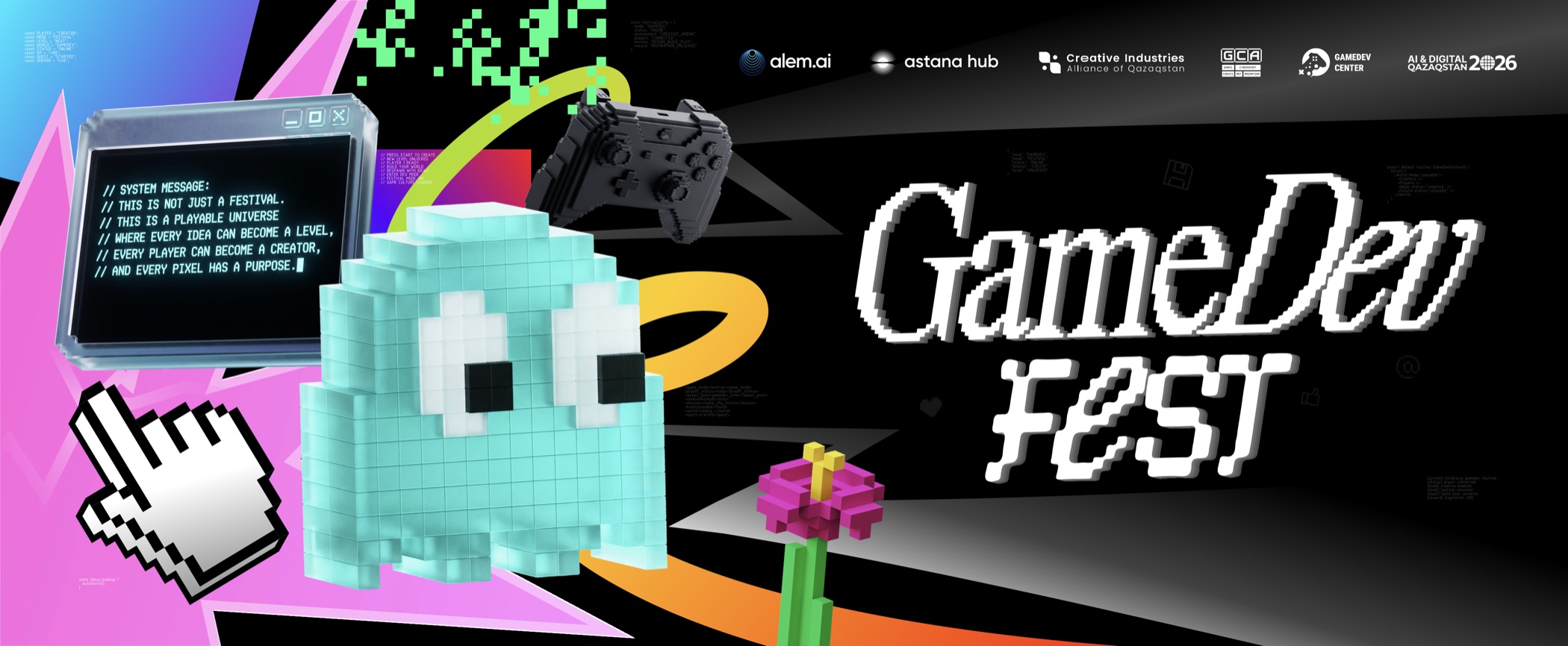 GameDev Fest — пиксель-арт баннер фестиваля